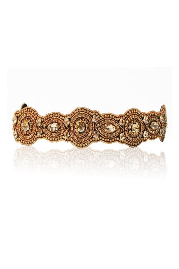 Bridal Golden Diamond Rhinestone Headband#65 with Adjustable Elastic Strap