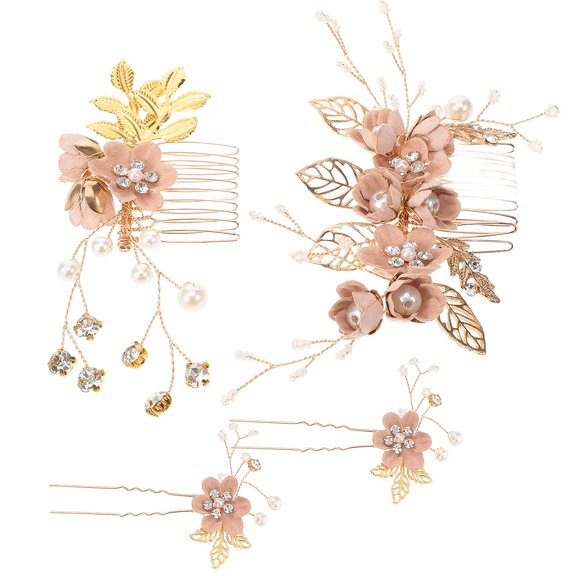 UKCOCO Bride Combs Pink Rhinestone Accessories for Special Occasions 4Pcs