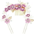 thumbnail image 1 of Bridal Hair Combs, Wedding Hair Comb Set Crystal Flower Hair Clips Bride Bridesmaid Hair Sides Comb Rhinestone Barrettes, Pearl Flower Hair Pins Hair Accessories for Women Girls (Yellow), 1 of 4