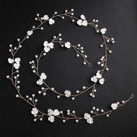 Bridal Hair Vine 39'' Pearl Headband Extro Long Flower Hair Piece for Bride Bridesmaid Prom Party Festival Hair Jewelry for Women and Girls (Gold)