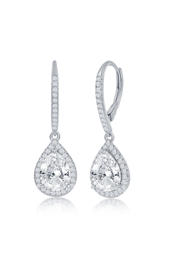 Bridal Halo Designed Pear-Shape/Oval Cubic Zirconia Silver/14k Gold Plated Sterling Silver Engagement Dangling Earrings Jewelry for Bride, Bridesmaid, Women, and Teens