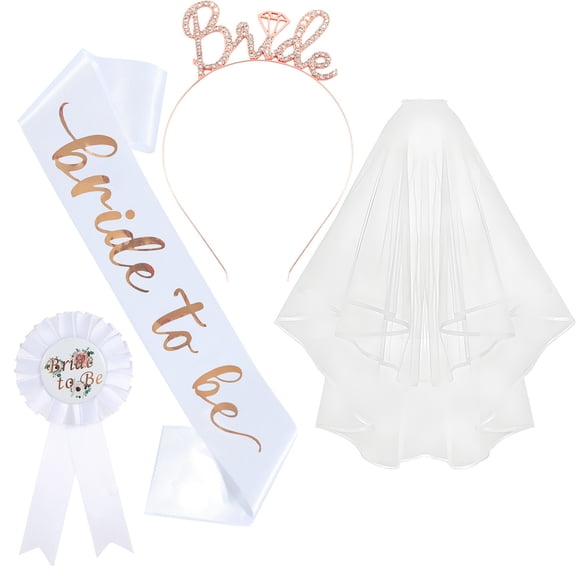 Bridal Headband Set with Veil and Badges, Wedding Headpiece Accessories for Bride, Bridal Party Hair Jewelry for Bachelorette, Wedding Shower Gift, Bridesmaid Proposal Box and Reception Sopatenor