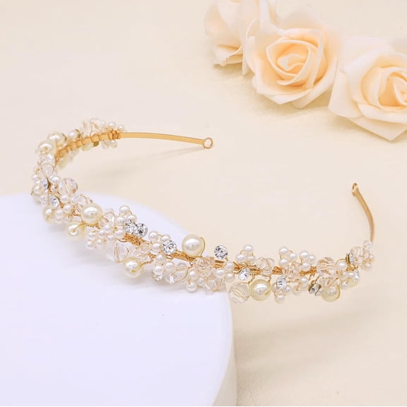 Bridal Headband With Pearls Wedding Headpieces For Brides Crystal Party Hair Accessories For Women (Silver)