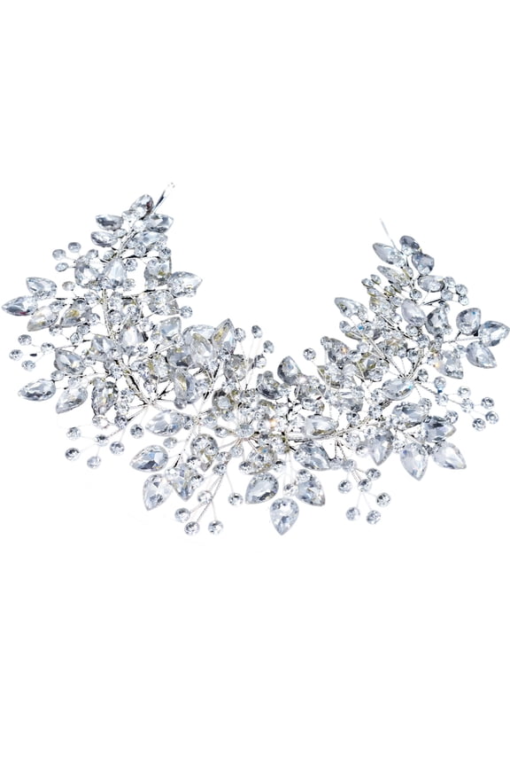 Handmade Rhinestone Bridal Headband, Silver Sparkling Crystal Crown Tiara, Flexible Wedding Hair Accessory for Bride & Bridal Party