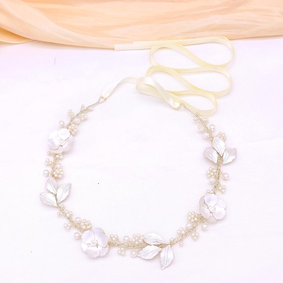 Bridal Headbands With Pearls Wedding Headpieces For Women And Girls Flower Leaves Design Handmade Hair Piece For Wedding (Silver)