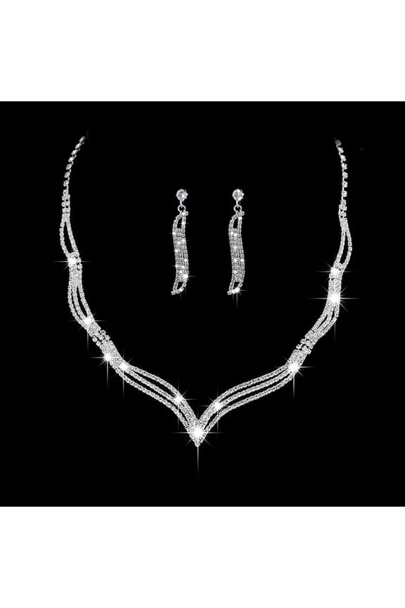 Bridal Jewelry Necklace Two-piece Set With Rhinestones