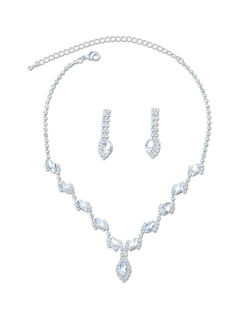 Bridal Jewelry Set Silver Crystal Rhinestone Necklace Earring For Wedding -  Walmart.com, image size:800x1067