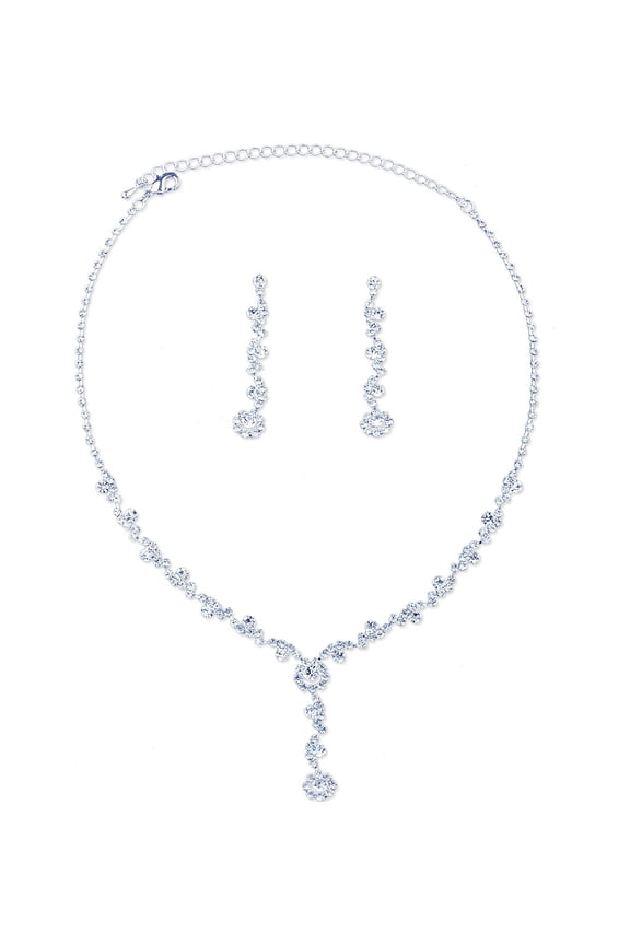 Bridal Jewelry Set Silver Crystal Teardrop Necklace Earrings Set For Wedding