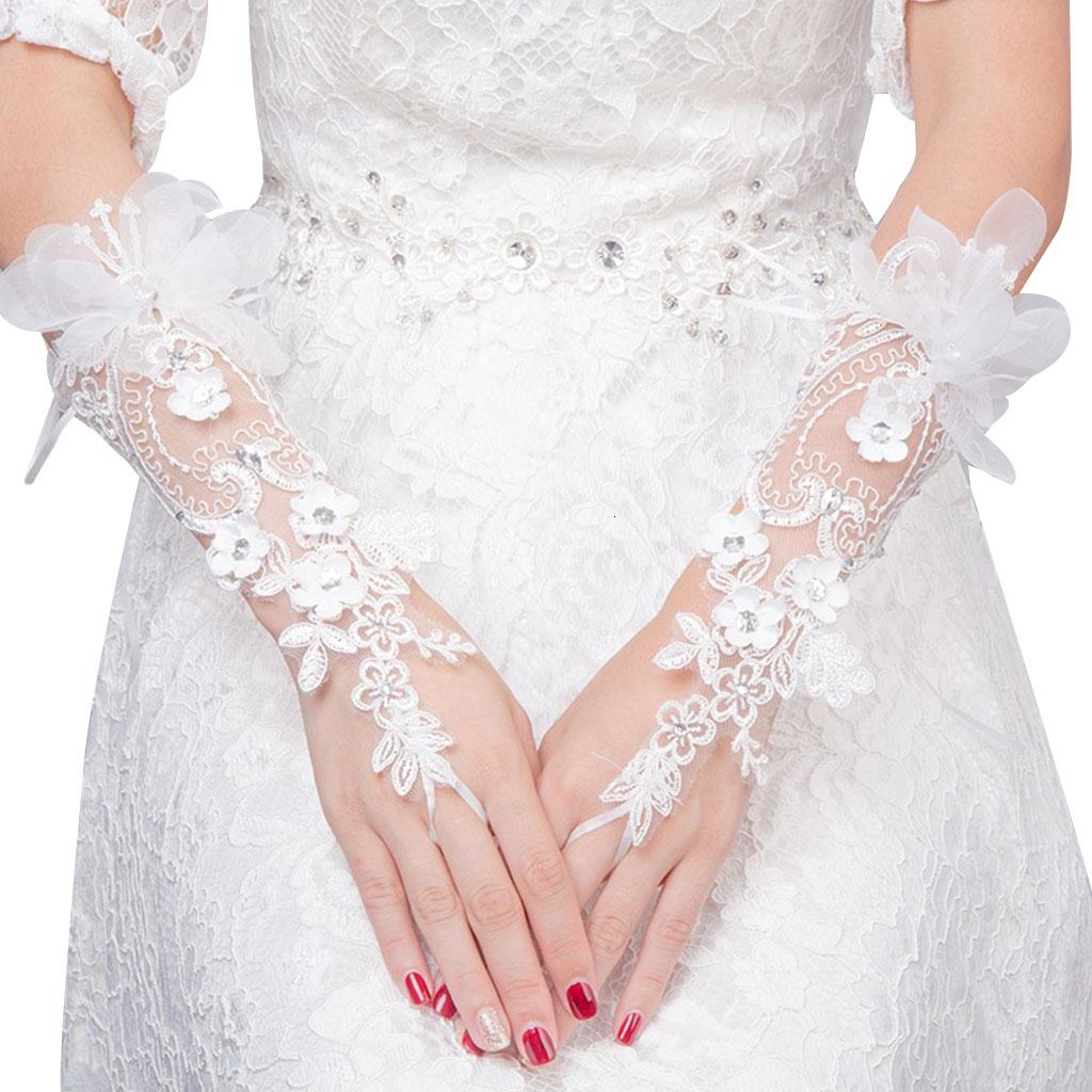 Bridal Lace Floar Gloves Wedding Dress Accessories Simple Hook Finger ...