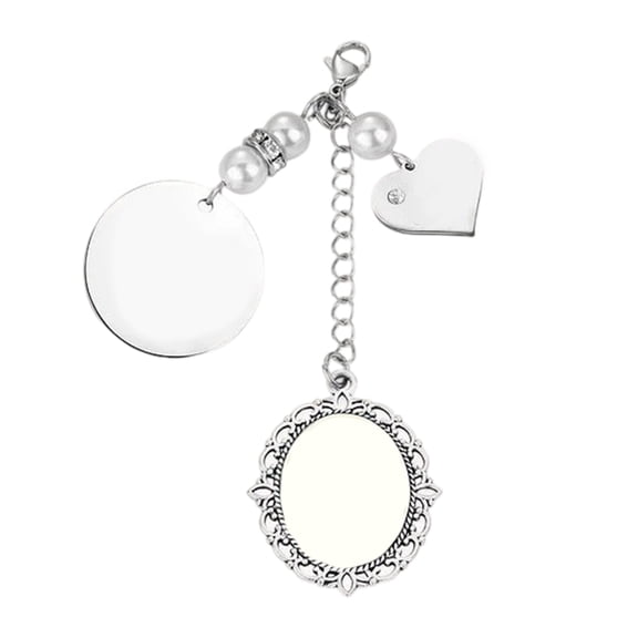 Bridal Lacy Oval Photo Frame Charm Memorial Pendant Photo Charm Keychain Alloy Texture for Wedding Bouquet Decoration