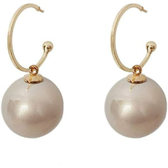 Bridal Large Pearl Drop Dangle Earrings Half Open Hoop Earrings with Pearl Pendant Wedding Ear Jewelry for Women