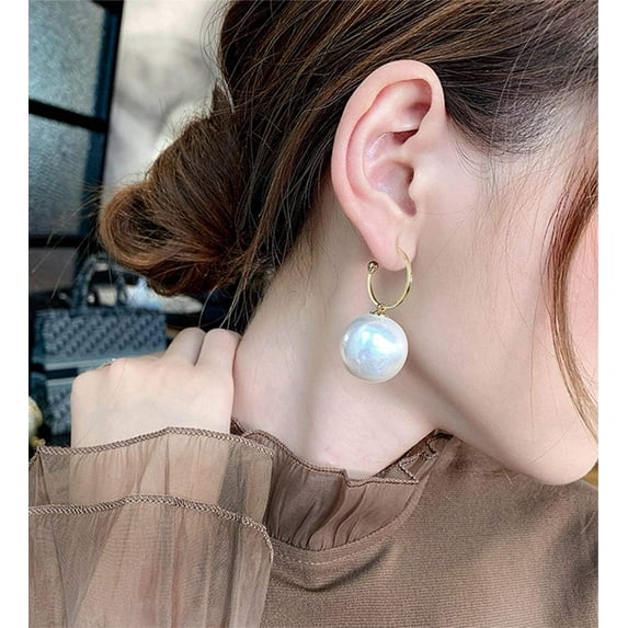 Bridal Large Pearl Drop Dangle Earrings Half Open Hoop Earrings with Pearl Pendant Wedding Ear Jewelry for Women