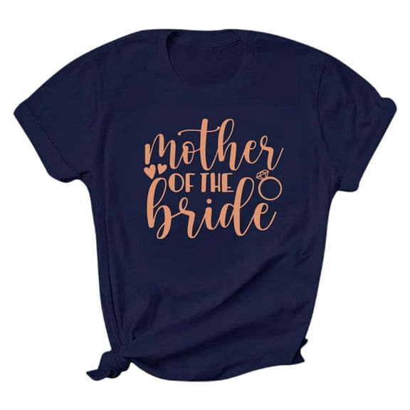 Bridal Letter Print Round Neck Short Sleeve T-Shirt For Women Elegant Wedding Event Top Comfortable Casual Wear