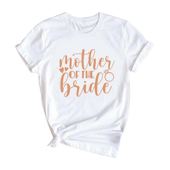 Bridal Letter Print Round Neck Short Sleeve T-Shirt For Women Elegant Wedding Event Top Comfortable Casual Wear