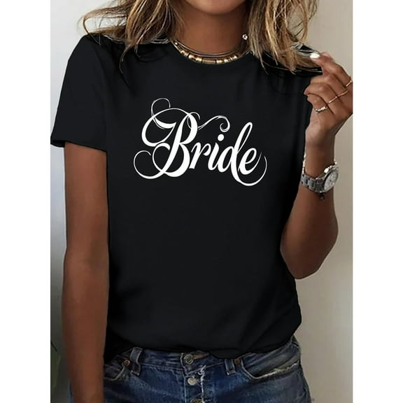 Bridal Letter of Womens Pattern Tops Fashion Graphic Tees Casual Short Sleeve Tshirts Cotton Shirts White,S