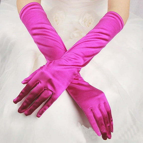 Bridal Long Gloves Lace Design - Wedding Party Evening Gown Performance Accessories (Elegant & Chic) Under 5$, Yubnlvae Gloves Womens Prom Opera Gloves Satin Wedding , Hot Pink, One Size