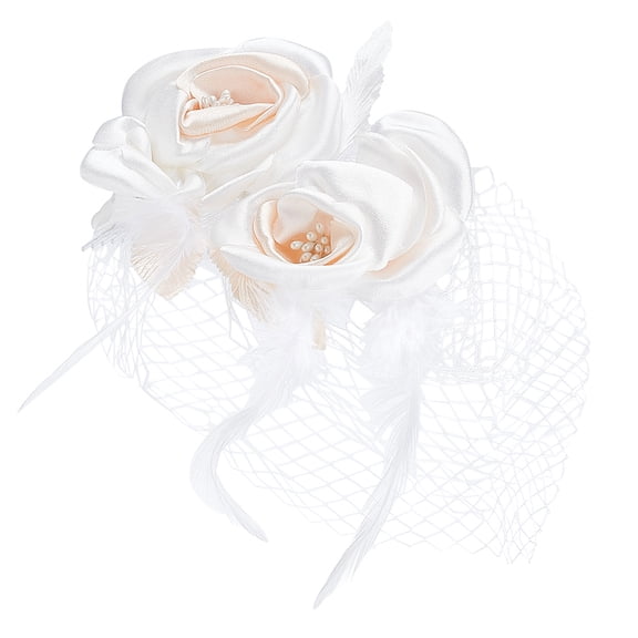 Bridal Mesh Veil Floral Cloth Hair Combs Hair Accessories for Women PeachPuff 160x200x18mm