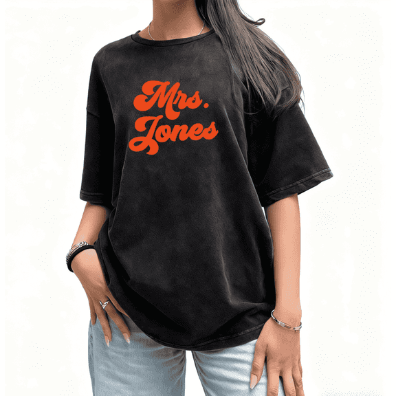Bridal Mrs Jones Print Tshirt Graphic Tees Black Shirts Water Washed S-2XL Fashion Cotton Tops
