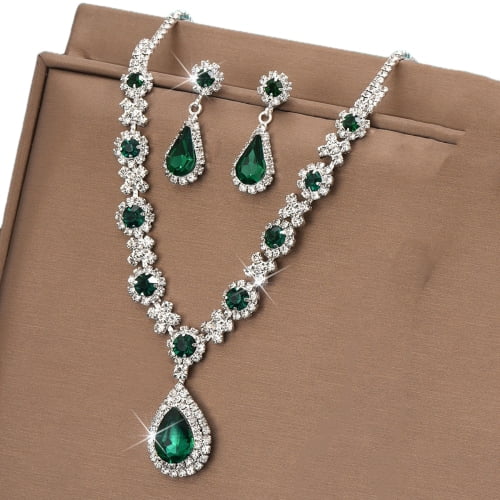 JWICOS Bridal Necklace & Earrings Set – Silver Rhinestone Choker, Crystal Wedding Jewelry For Women - View #2