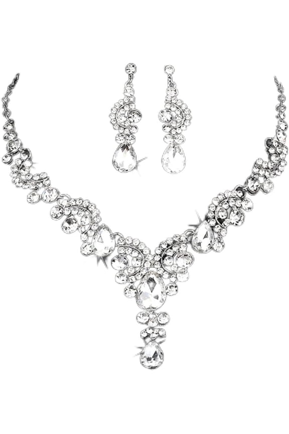 Bridal Necklace Set Austrian Crystal Jewelry Set Wedding Necklace and Earring Set Costume Jewelry for Bride and Women