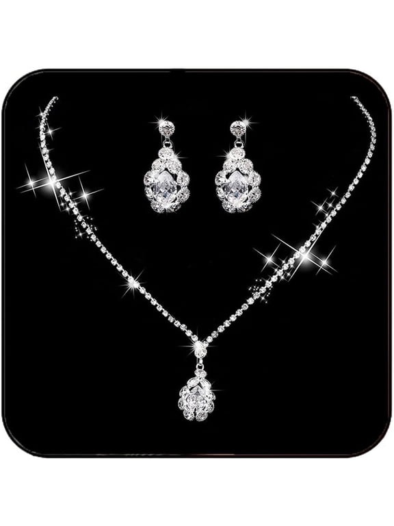 Bridal Necklace Set Costume Jewelry Sets Silver Crystal Jewelry and Earring Sets Wedding Jewelry for Bride and Women
