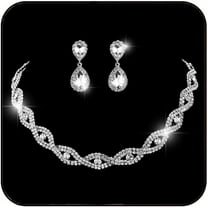 Bridal Necklace Set Prom Jewelry Sets Silver Crystal Jewelry Set Rhinestone Choker Necklaces and Earring Set for Women and Bride