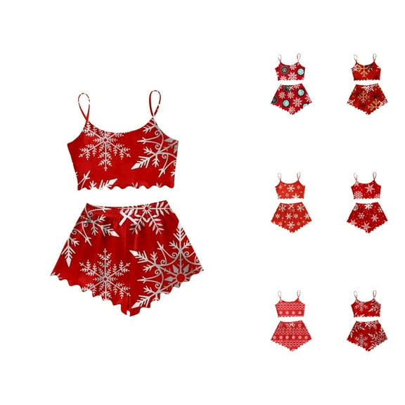 Bridal Pajama Set – Women’s Silk Button Sleepwear Women's Christmas Snowflake Print Sleeveless Top & Shorts Pajama Set Cozy 2 Piece Wear