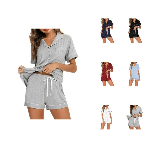Bridal Pajama Set – Women’s Silk Button Sleepwear Women's Pajama Set Two Piece Casual Set Short Sleeved Top And Shorts Soft Pajama Chest Pocket
