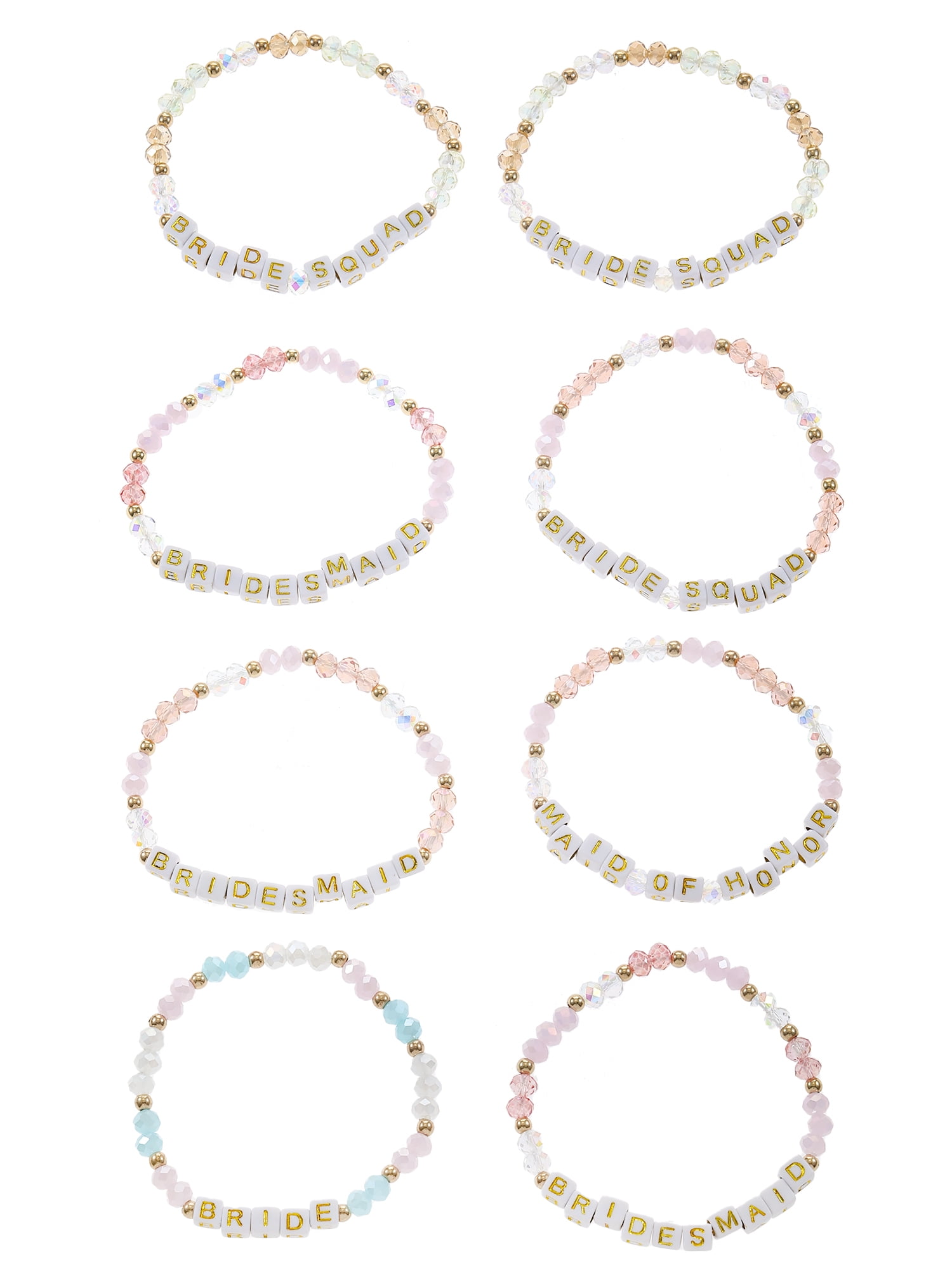 Bridal Party Beaded Stretch Friendship Bracelet Set, Multicolored, 8 Pieces