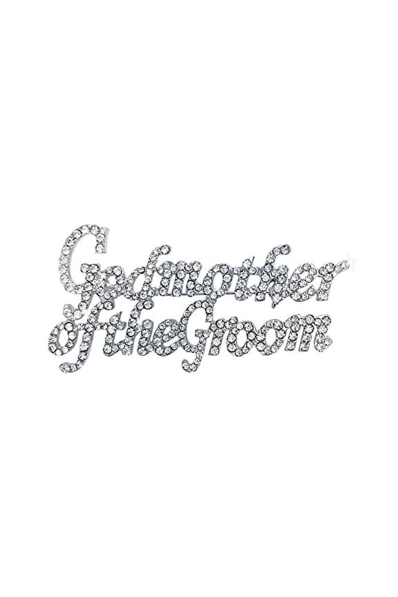 Godmother of the Groom Brooch Pin Silver Rhinestone Wedding Jewelry Gift, Elegant Bridal Party Keepsake, Sparkling Script Pin