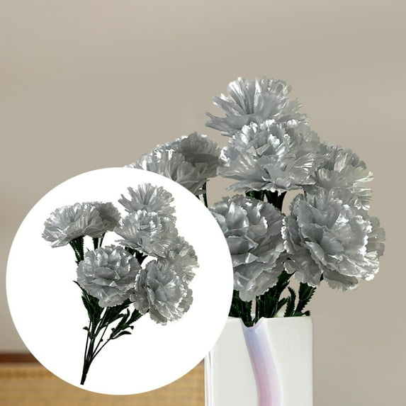 Bridal Party Decor Verdsylv Silk Carnation Bouquet - 7-Head Artificial Flower Bunch for Weddings, Home & Outdoor Decor, Available in 9 Colors (16" Height, Stemmed), Balcony Planter, Silver