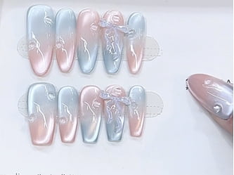 Bridal & Party Press On Nails - Reusable Almond Fake Nails with Delicate Tip Art