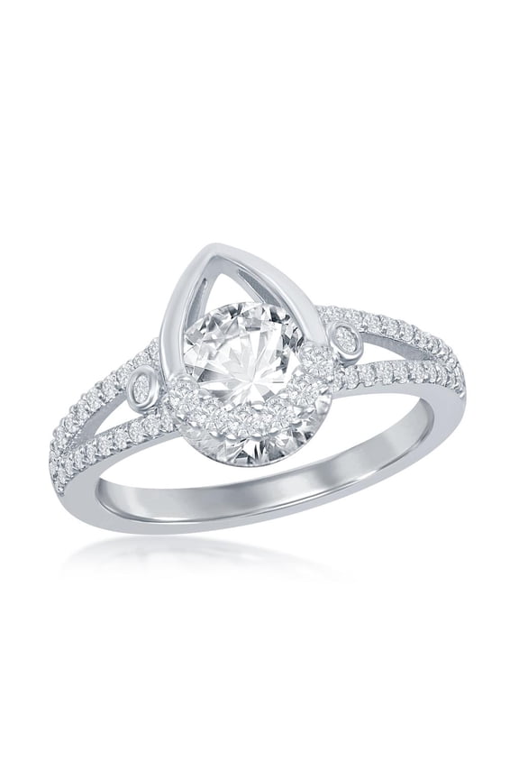Bridal Pear-Shaped with 3D Center Cubic Zirconia Silver/14k Gold Plated Sterling Silver Engagement Ring Jewelry for Bride, Bridesmaid, Women, or Teens (silver-6)