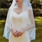 Bridal Pearls Wedding Veil with Comb and Cut Edge Bridal Soft Tulle Veil Short Fingertip Veil for Brides