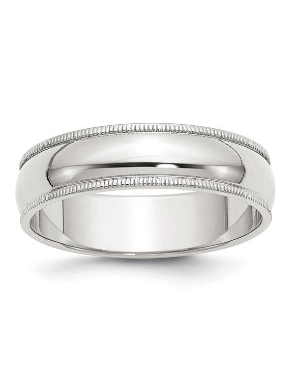 925 Sterling Silver Solid Polished Half Round 6mm Milgrain Band Size 11 Ring for Women and Men