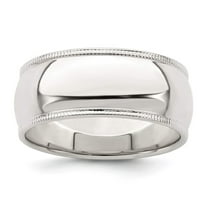 Bridal QWM080-12 8 mm Sterling Silver Half Round Milgrain Band, Size 12
