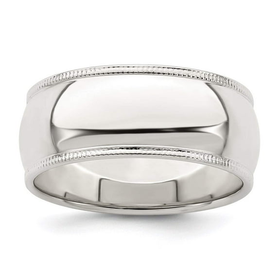 Bridal QWM080-12 8 mm Sterling Silver Half Round Milgrain Band, Size 12
