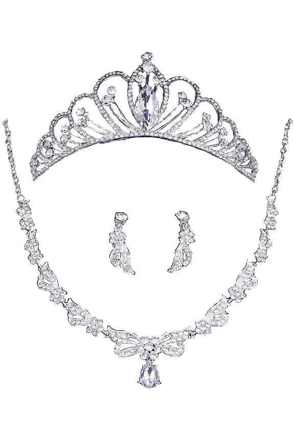 Bridal Rhinestone Crown Necklace Earrings Set for Wedding Crystal Tiara Headband Hair Accessories Jewelry Set for Wedding Pageant Prom Princess Queen Theme Party for Gift