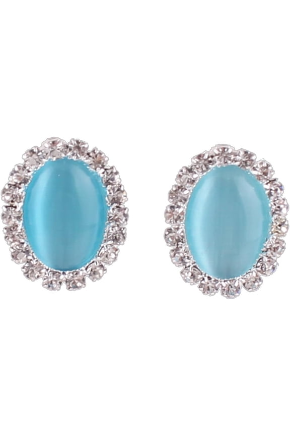 Bridal Rhinestone Opal Oval Shape Clip on Earrings for Women Charm Jewelry No Hole Ear Clip