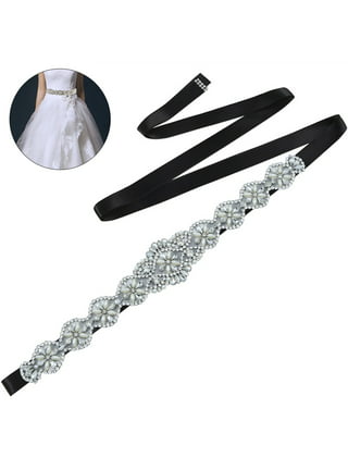 HDE Rhinestone Wedding Bridal Belts and Sashes with Ribbon for Bridal Gown  Dress - White 