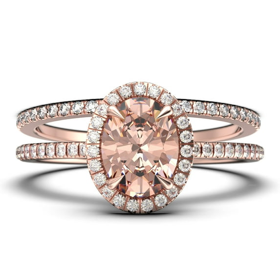 Bridal Ring Set Art Deco 2.25 Carat Oval Cut Morganite And Diamond Moissanite Engagement Ring, Wedding Ring in 10k Solid Rose Gold, Gift For Her, Gift For Woman, Promise Ring, Anniversary Gift