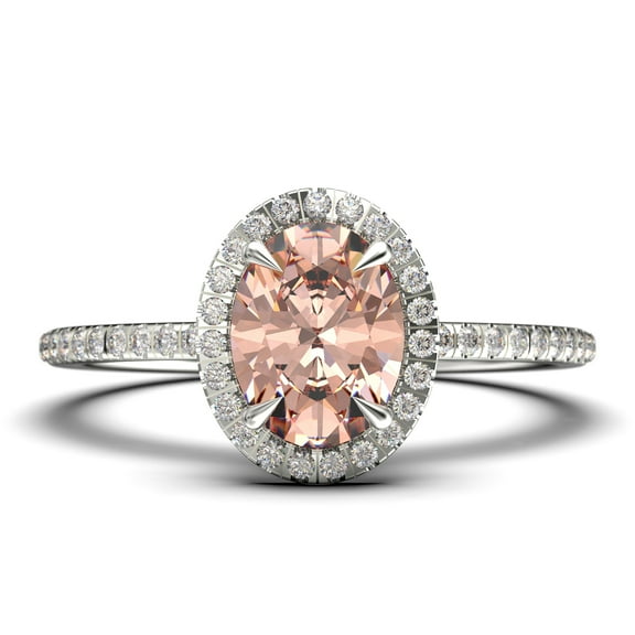 Bridal Ring Set Art Deco 2.25 Carat Oval Cut Morganite And Diamond Moissanite Engagement Ring, Wedding Ring in 925 Sterling Silver With 18k White Gold Plating, Promise Ring, Anniversary Gift