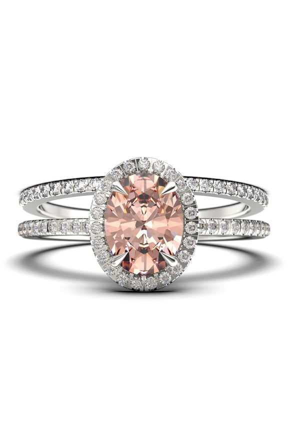 Bridal Ring Set Art Deco 2.25 Carat Oval Cut Morganite And Diamond Moissanite Engagement Ring, Wedding Ring in 10k White Gold, Gift For Her, Gift For Woman, Promise Ring, Anniversary Gift