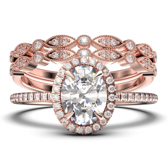Bridal Ring Set Art Deco 2.50 Carat Oval Cut Diamond Moissanite Engagement Ring, Wedding Ring in 10k Solid White Gold, Gift For Her, Gift For Woman, Promise Ring Trio set