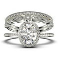 thumbnail image 1 of Bridal Ring Set Art Deco 2.50 Carat Oval Cut Diamond Moissanite Engagement Ring, Wedding Ring in 10k Solid White Gold, Gift For Her, Gift For Woman, Promise Ring Trio set, 1 of 4
