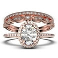thumbnail image 1 of Bridal Ring Set Art Deco 2.50 Carat Oval Cut Diamond Moissanite Engagement Ring, Wedding Ring in 10k Solid White Gold, Gift For Her, Gift For Woman, Promise Ring Trio set, 1 of 4