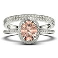 thumbnail image 1 of Bridal Ring Set Art Deco 2.50 Carat Oval Cut Morganite And Diamond Moissanite Engagement Ring, Wedding Ring in 10k Solid White Gold, Gift For Her, Gift For Woman, Promise Ring Trio set, 1 of 4