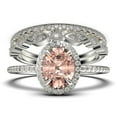 thumbnail image 1 of Bridal Ring Set Art Deco 2.50 Carat Oval Cut Morganite And Diamond Moissanite Engagement Ring, Wedding Ring in 10k Solid White Gold, Gift For Her, Gift For Woman, Promise Ring Trio set, 1 of 4