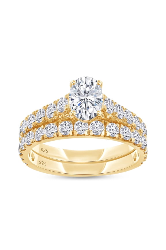 Bridal Ring Set For Women, 2.00 Carat Oval & Round Shape Lab Grown Diamond Promise Wedding Ring Set In 14K Yellow Gold Over Sterling Silver Jewelry Gifts For Her (2.00 Cttw)-5.5