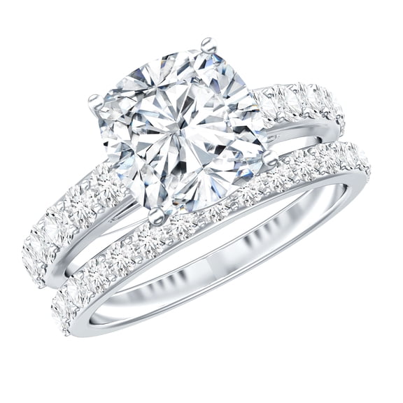 Rosec Jewels Certified Moissanite Wedding Ring Set - Moissanite Cushion Cut Engagement Ring with Enhancer - D-VS1 Grade, 925 Sterling Silver, US 6.00